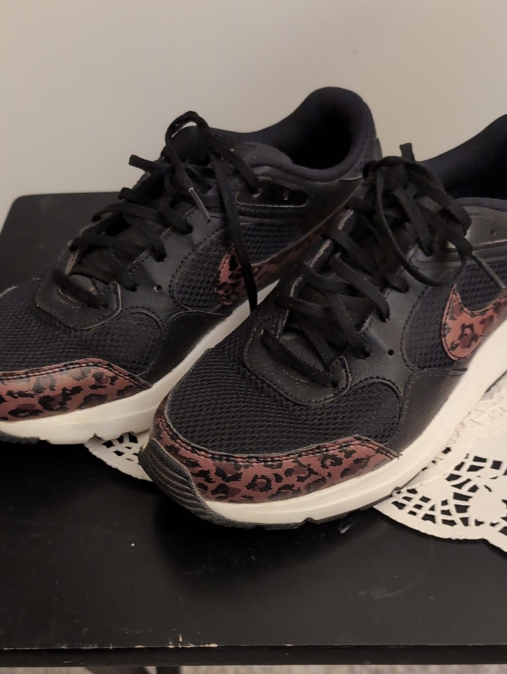 Women’s Black Sneakers with  Leopard Accent